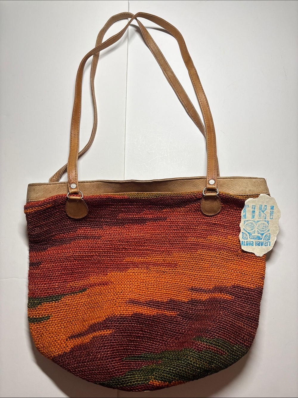 Vintage Handmade Woven Ikat and Leather Purse from Guatemala 1990’s